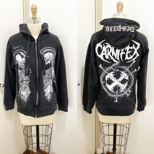 Unisex Carnifex Despair Skeleton Mohawk Rocker Zip-Up Hoodie Black S/M